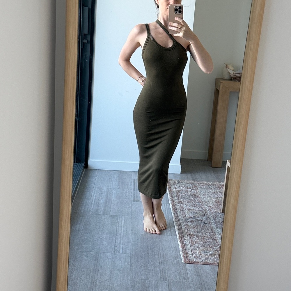 Olive ALIX NYC Paulis One-Shoulder Rib Knit Midi Dress XS | going out